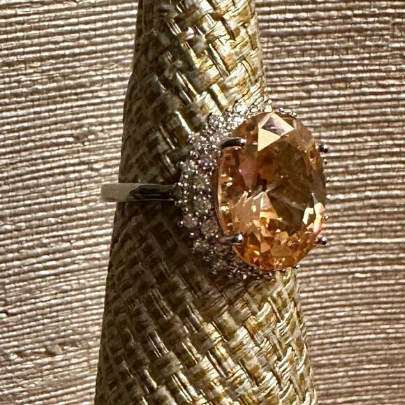 11CT ROUND MORGANITE RING W CZ DIAMONDS CIRCLING - Picture 7 of 11